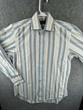 Etro Milano Italy Button Up Shirt Long Sleeve Men Striped Blue White Size 39